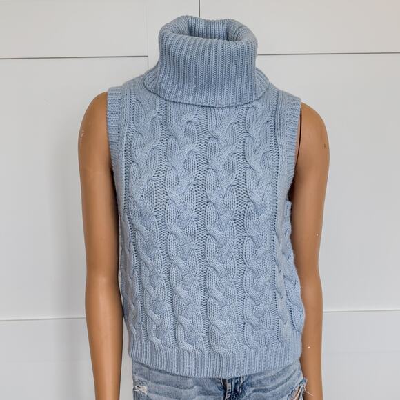 Gianni Bini Light Stone Blue Cable Knit Sleeveless Turtleneck Sweater-Size LG - Picture 3 of 8